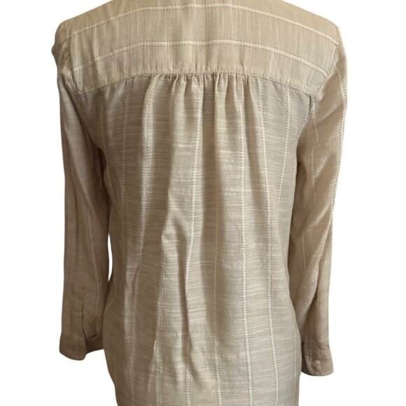 Lucky Brand Beige Button-Down Shirt S/P Viscose & Modal Long Sleeve Striped - Picture 3 of 7